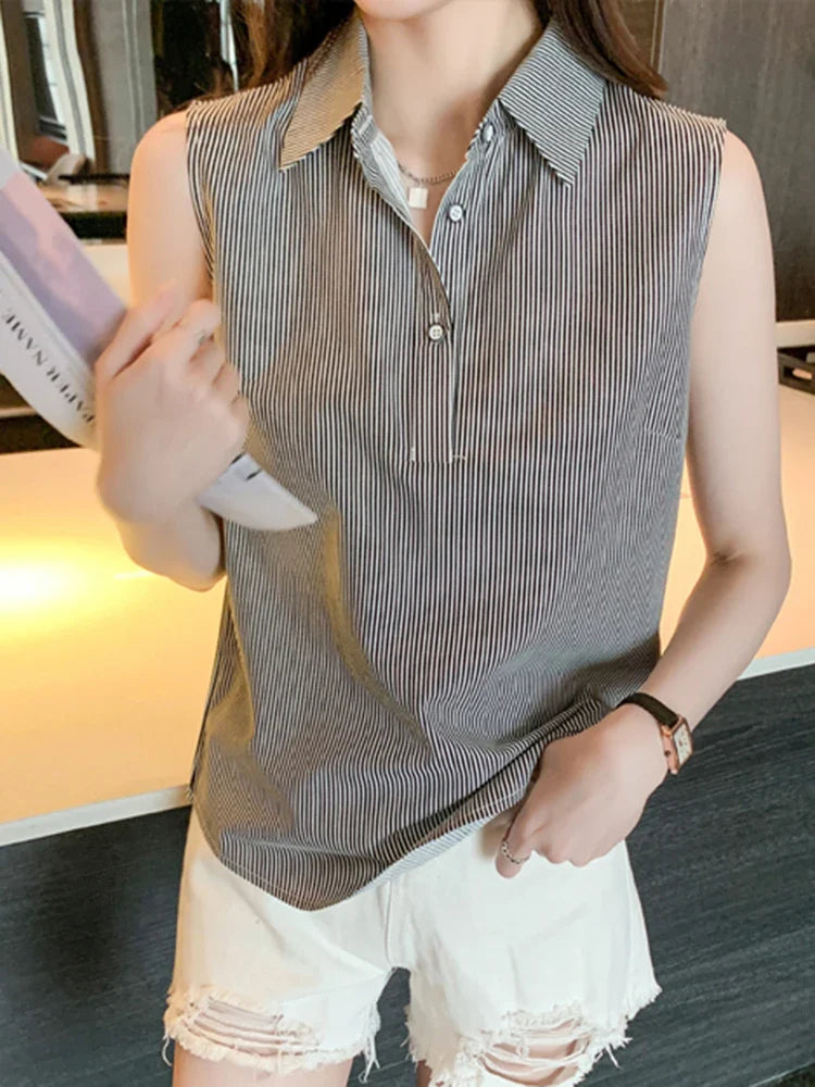 Sleeveless Casual Striped Blouse for Women Lightweight Office Blouse Basic Summer Top with Comfortable Fit