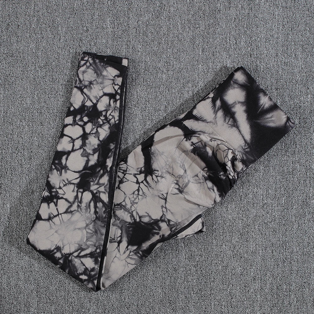 1/2/3PCS Tie Dye Seamless Women's High Waist Activewear Sets Stretch Sport Pants and Y2K Print Crop Tops for Running and Autumn Fitness