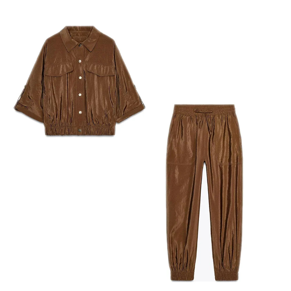 Women's Versatile Solid Color Pants Set with Short Sleeve Shirt for Effortless Chic Style