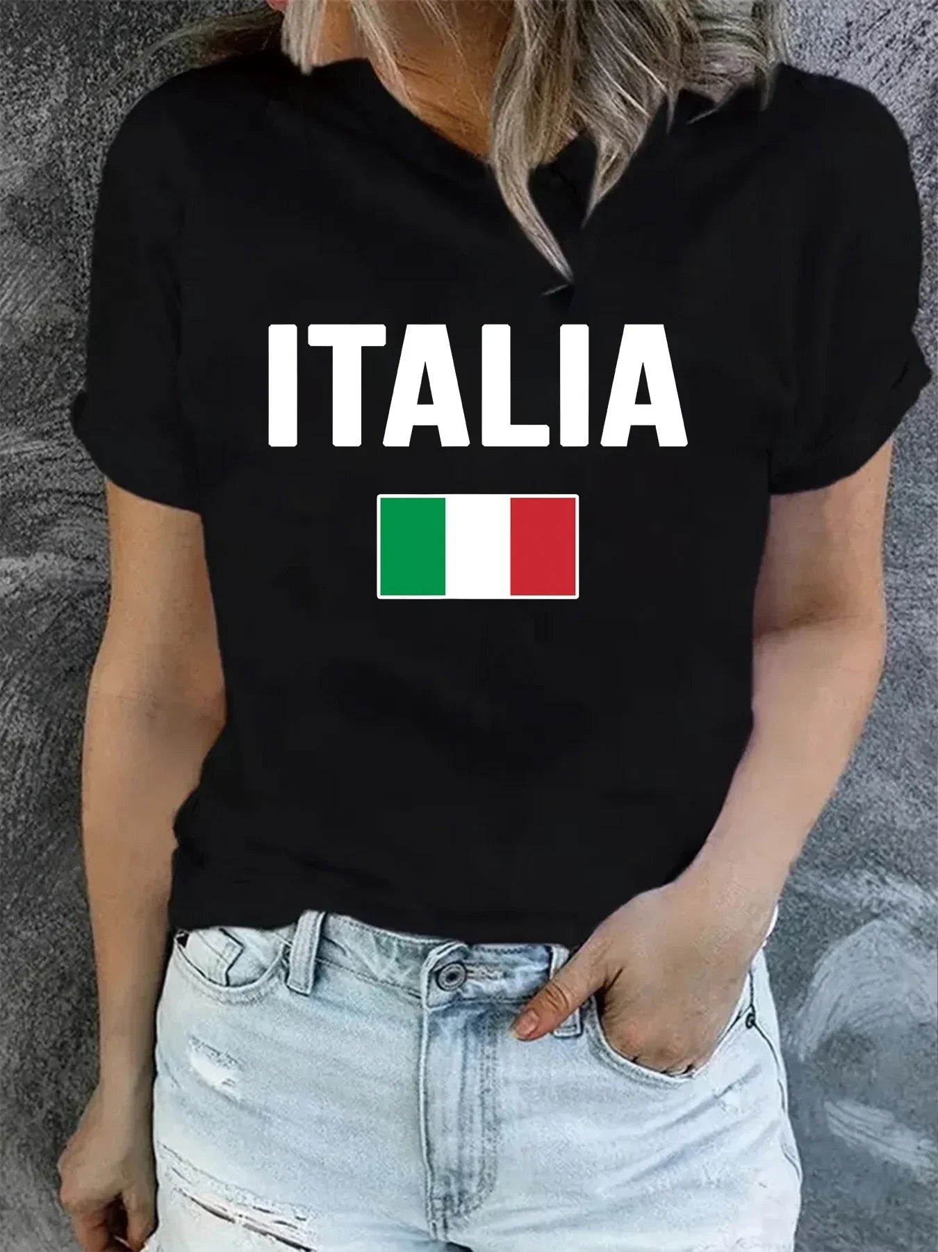 Italian Flag Print Women's T-Shirt Summer Round Neck Short Sleeve Graphic Top