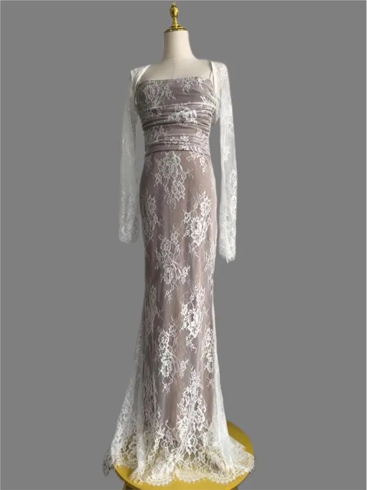 Elegant Mermaid Bandage Dress With White Lace For Wedding