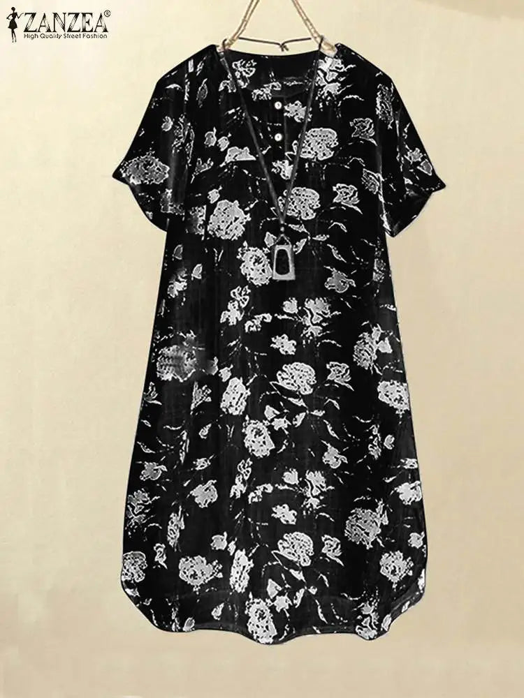 Boho Floral Pocket Sundress Women Short Sleeve Dress