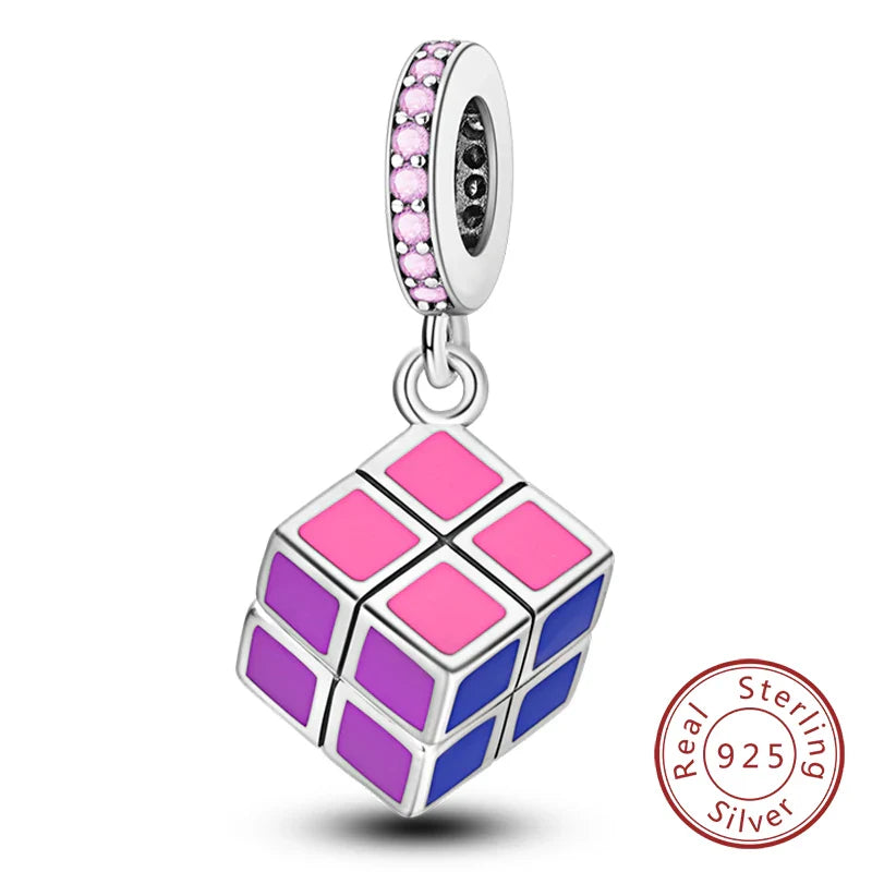 925 Sterling Silver Pink Pendant Charm for DIY Jewelry Bracelet and Necklace