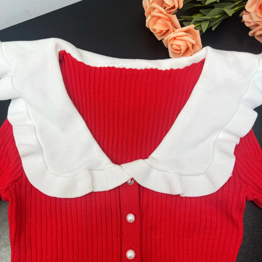 Ribbed Knit Bodycon Dress For Women With Long Ruffles