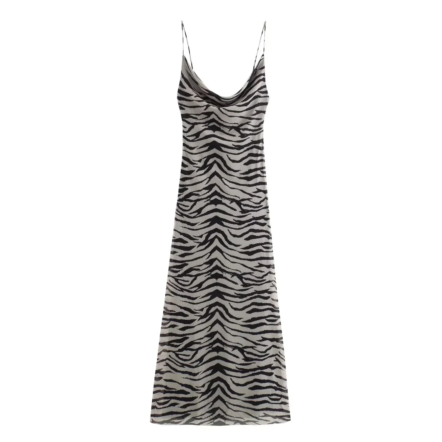 Leopard Zebra Print Tulle Slip Dress Midi Backless Party