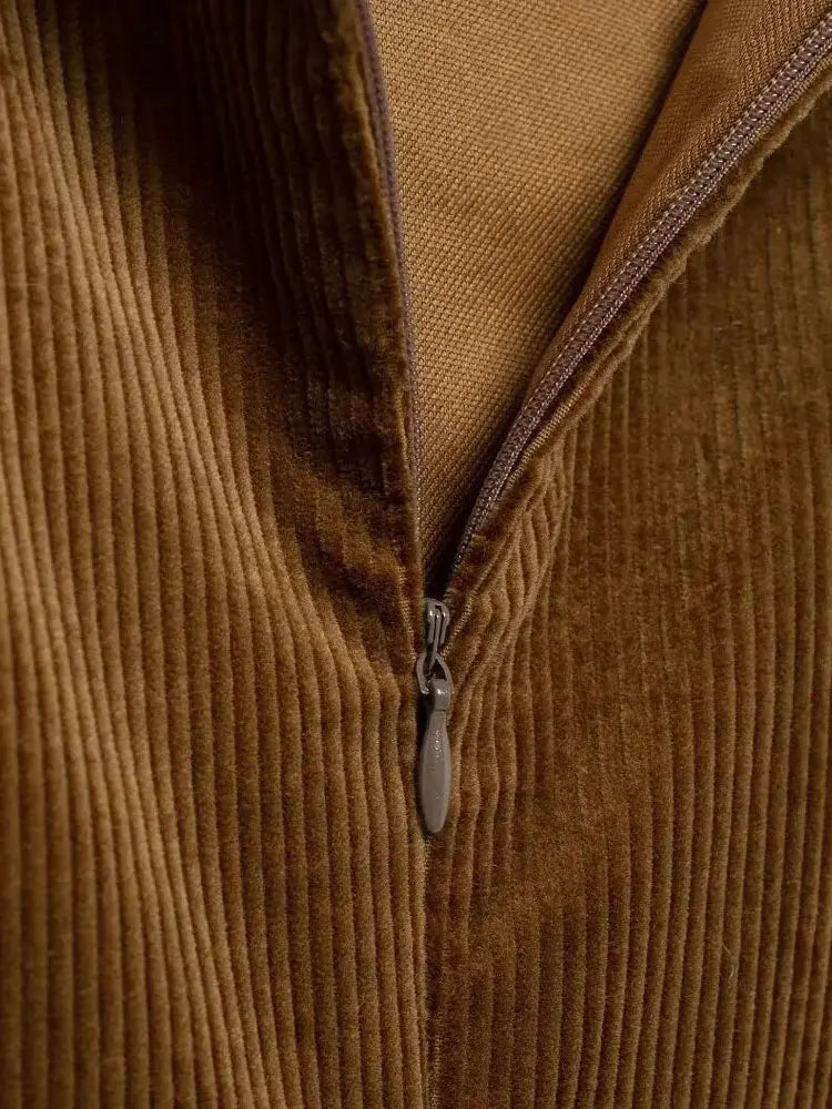 Corduroy Mini Dress With Belt O Neck Sleeveless Back Zipper