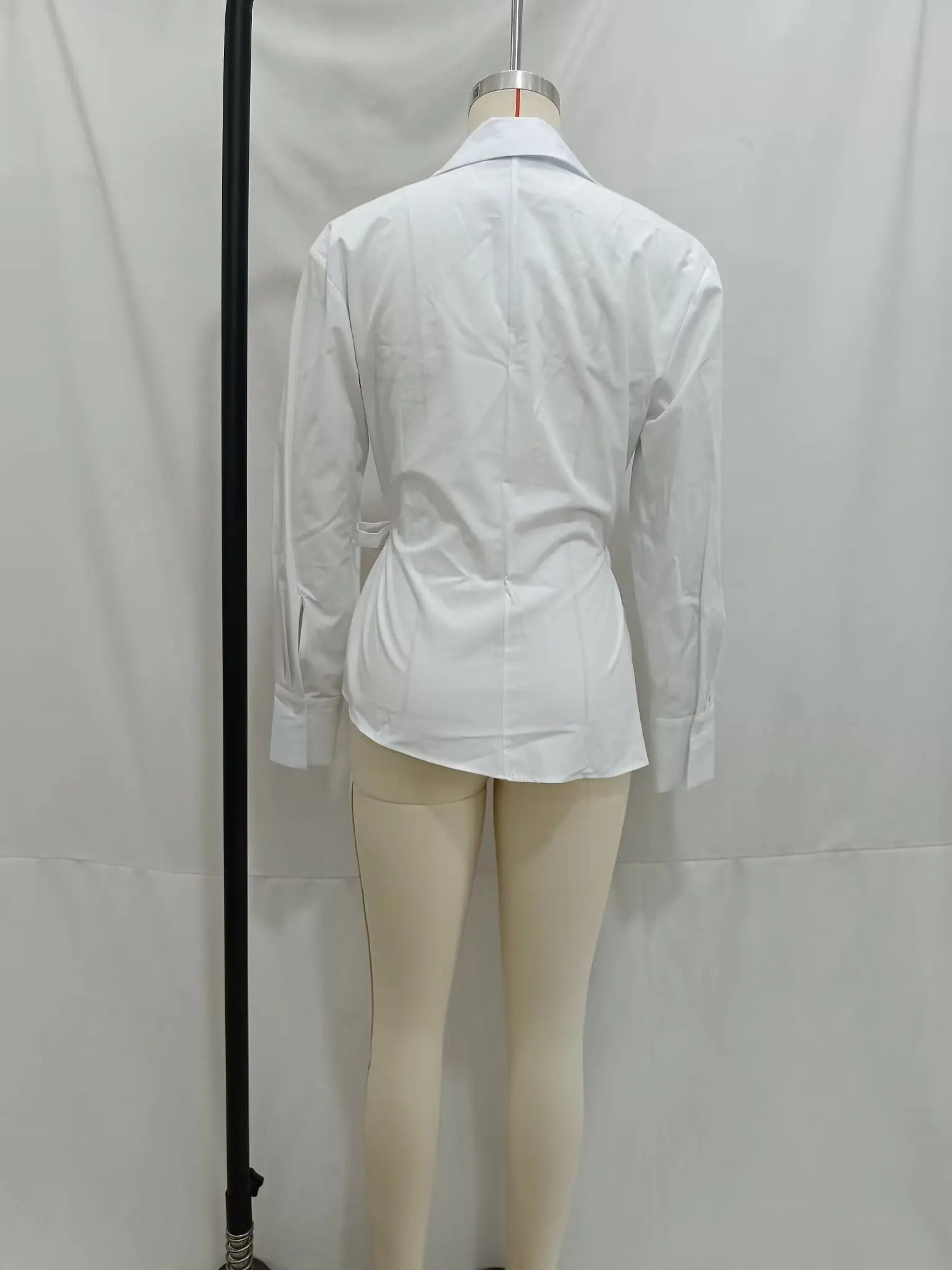 Women's Summer Lapel Poplin Shirt Long Sleeve Slim Fit Bow Tie Wrap Solid Color Blouse