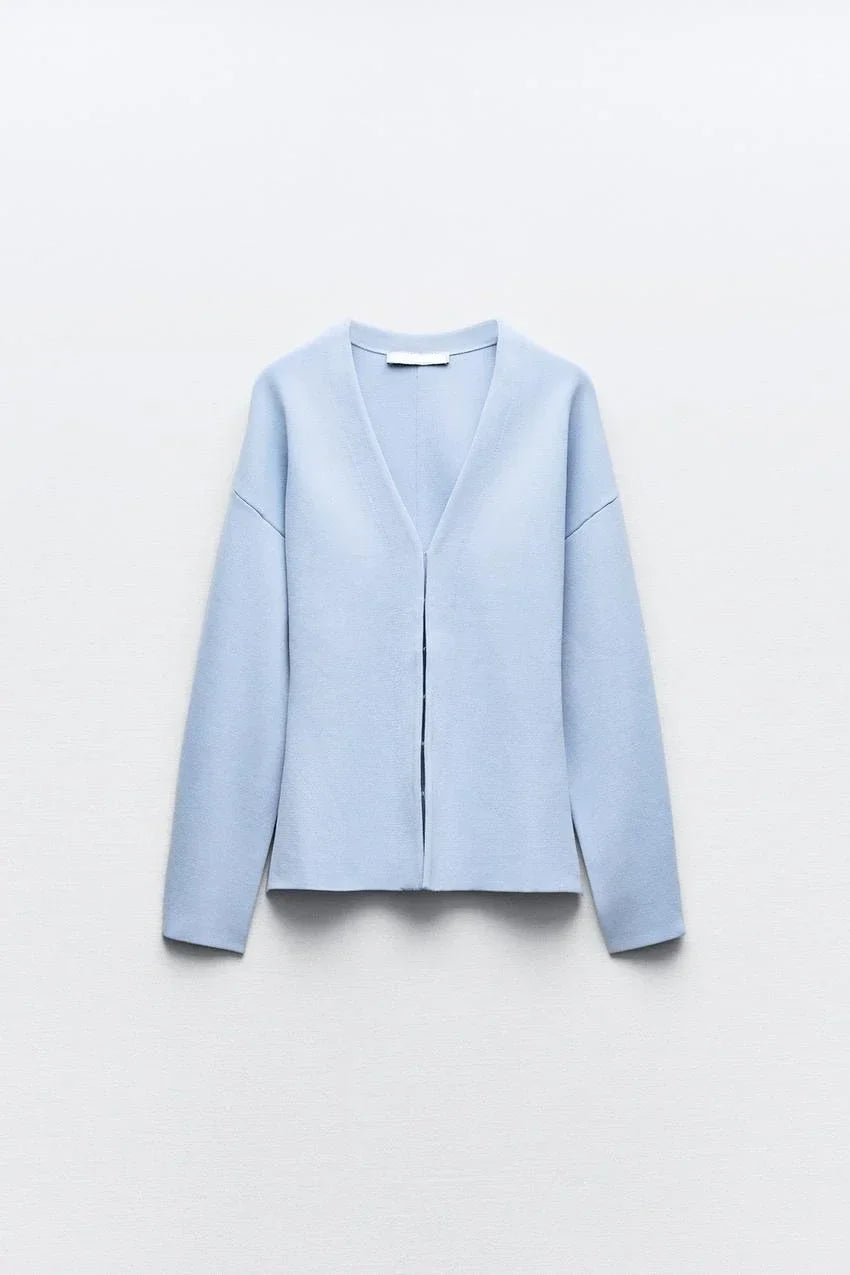 Women's Knit Tailored Cardigan and Skirt Set V-Neck Long Sleeve Jacket with High Waist Elastic A-Line Mini Skirt Stylish Two-Piece Outfit