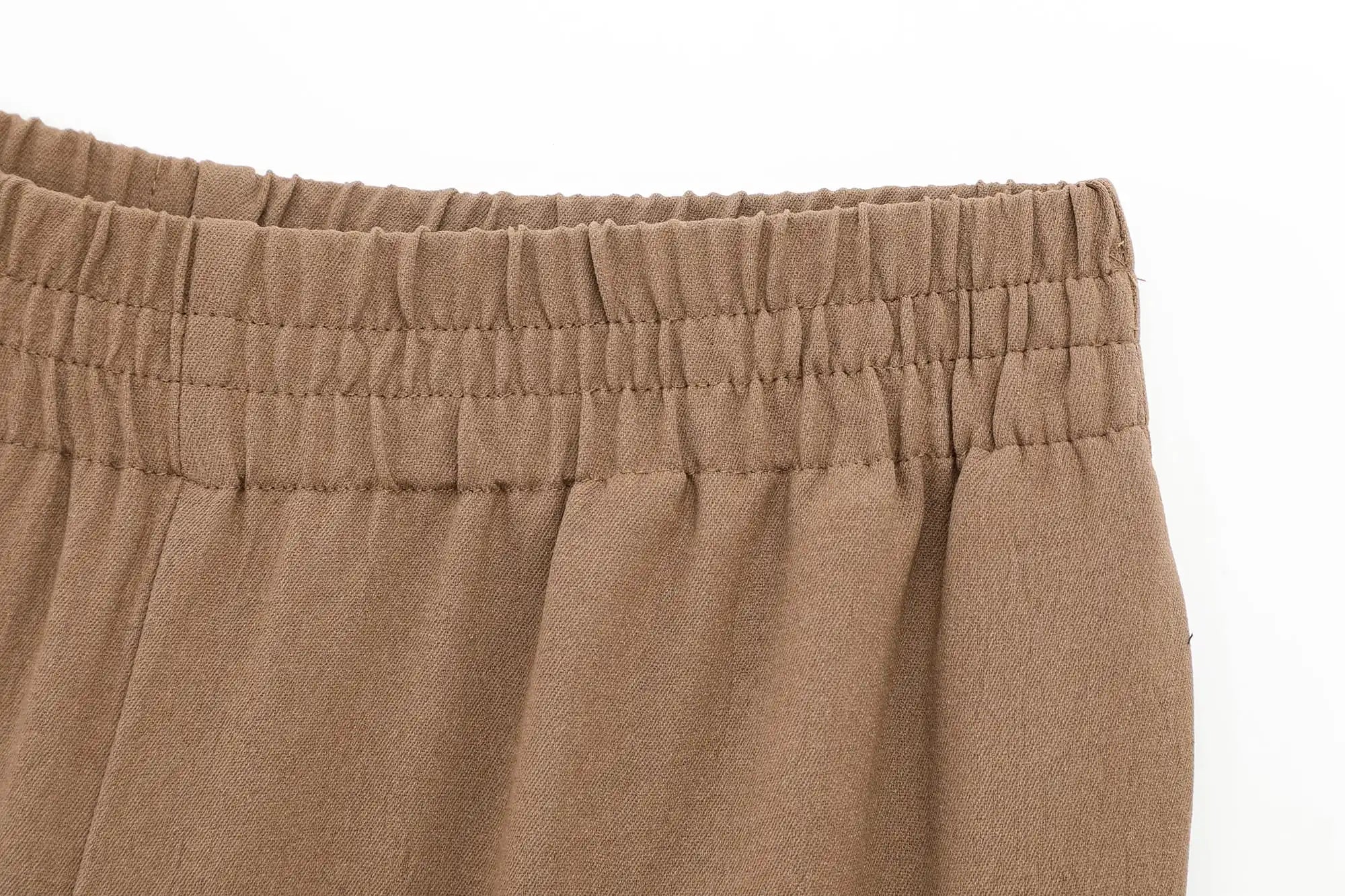 Women Casual Brown Lace-Up Waist Shirt and High Waist Wide Leg Pants Set for Spring Fashion