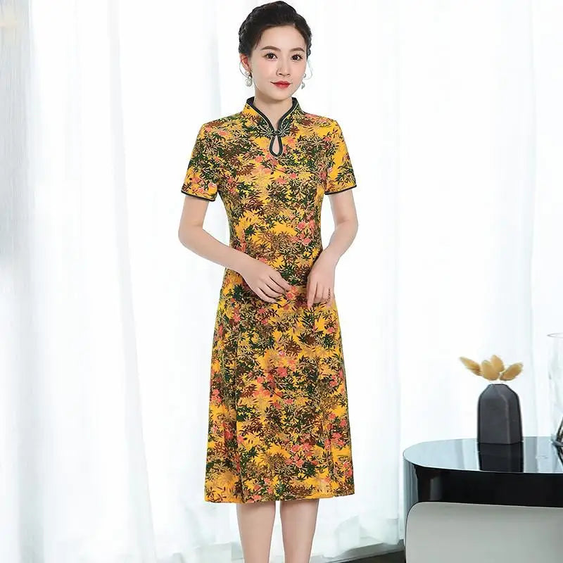Floral A-Line Summer Dress For Women Short Sleeve Elegant