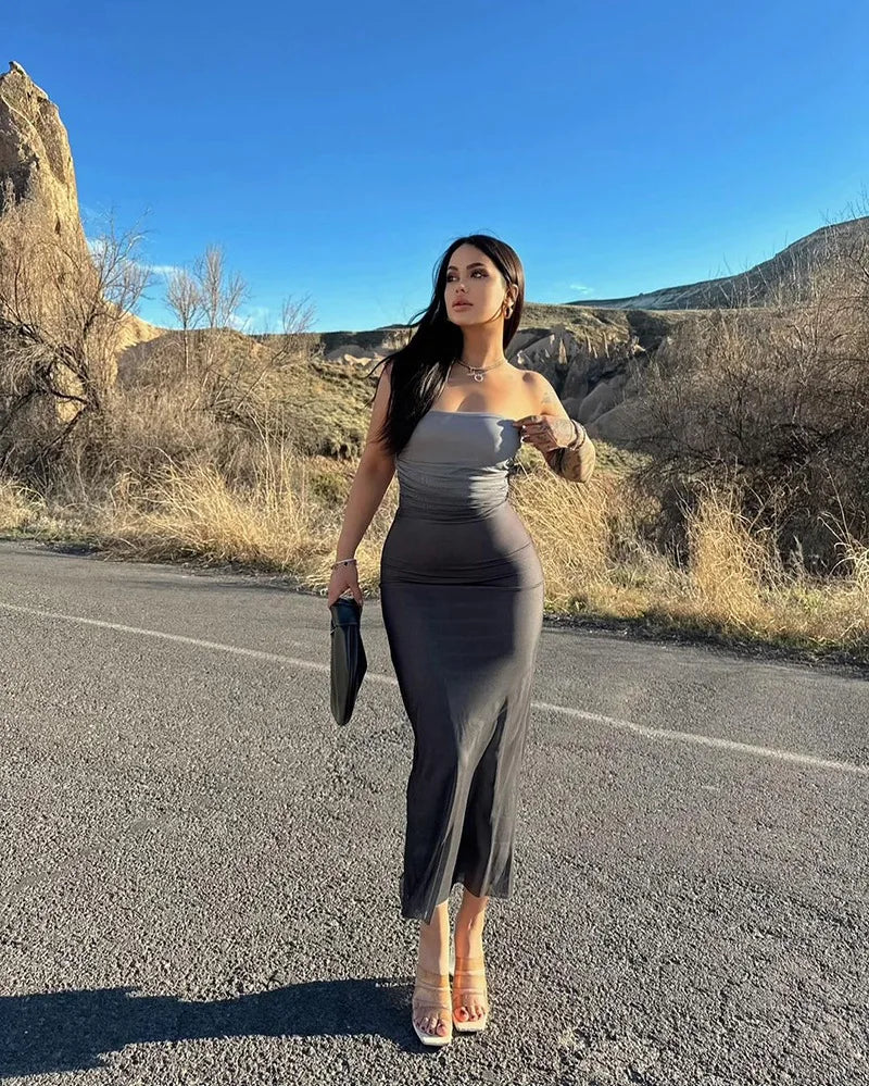 Gradient Strapless Backless Maxi Dress For Women Sexy