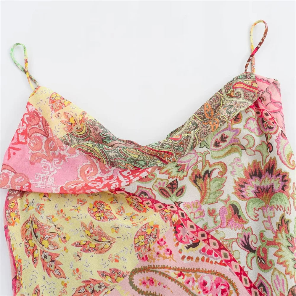 Backless Patchwork Printed Summer Dress For Women Slim Fit