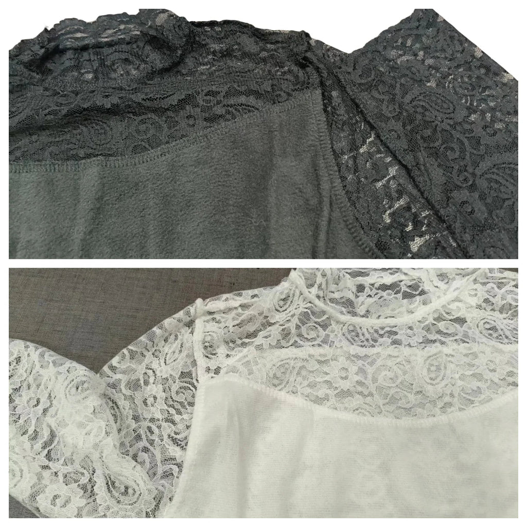 Thick and Thin Fleece Women's Long Sleeve High Neck Lace T-Shirt for Office and Casual Wear