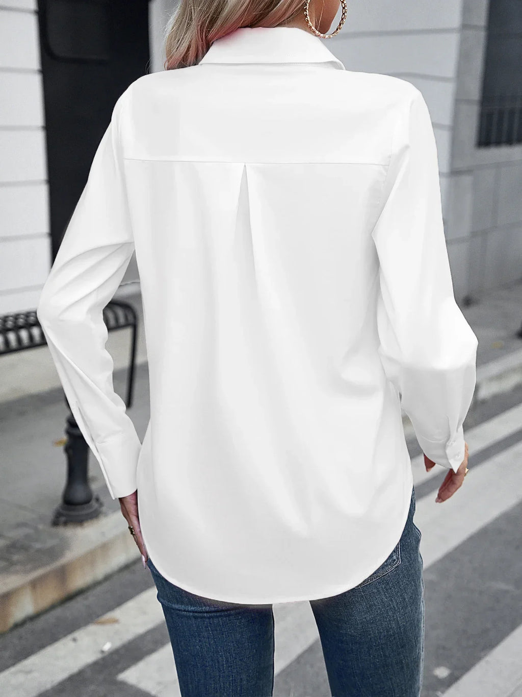 Classic White Long Sleeve Button-Up Shirt for Women Formal Collar Business Casual Work Top