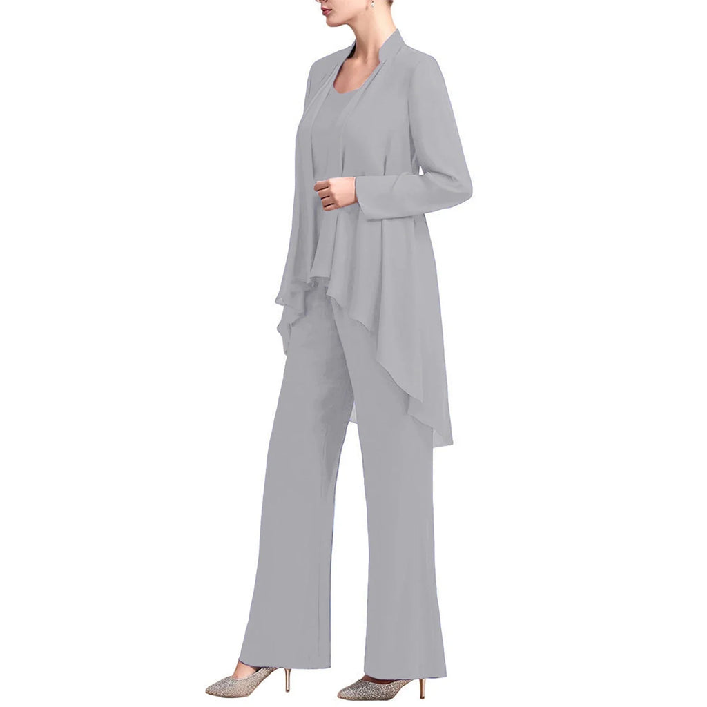 Womens Summer Chiffon 3 Piece Outfit Set with Tank Top Cardigan and Pants for Formal Events