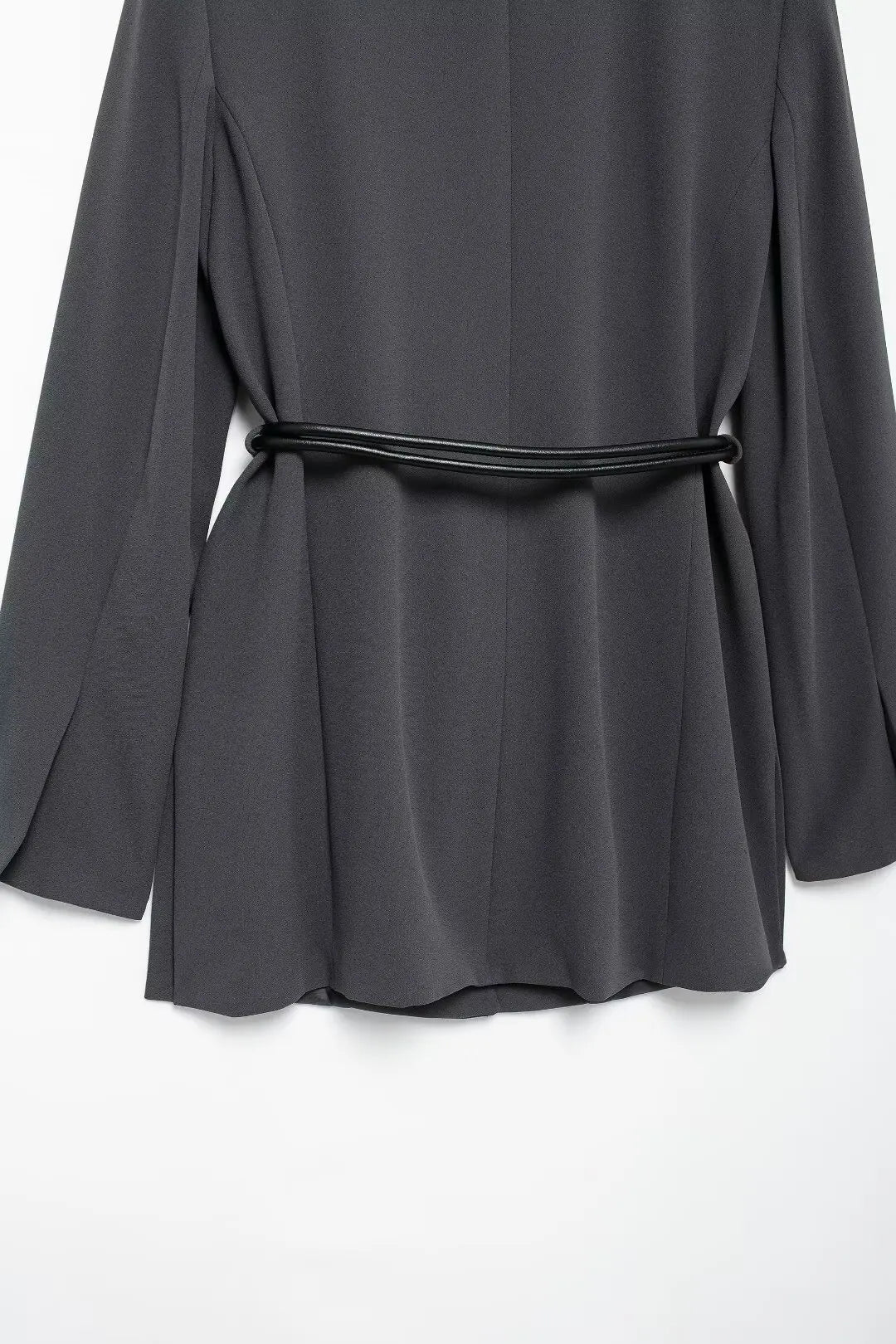 Women's Fashion Long Sleeve Suit Jacket with Belt and Zipper Straight Pants Set