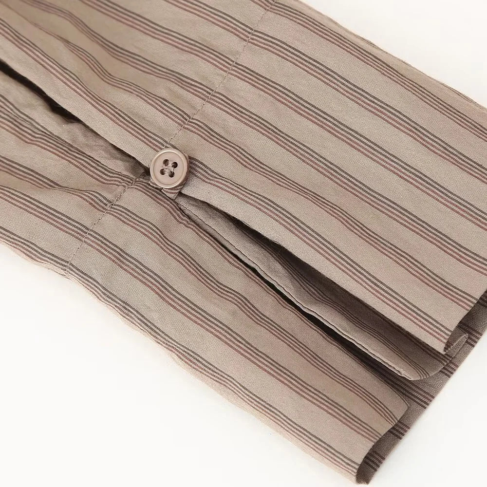 Women's Casual Striped Shirt and Elastic Waist Wide Leg Pants Relaxing Set