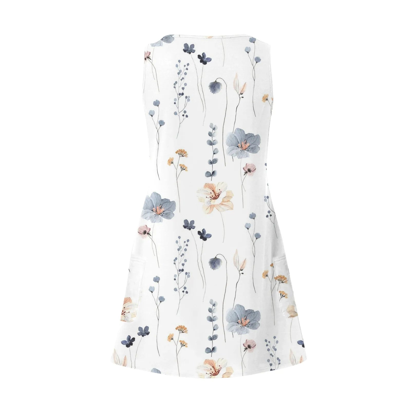 Boho Floral Knee Length Sundress With Pockets Loose