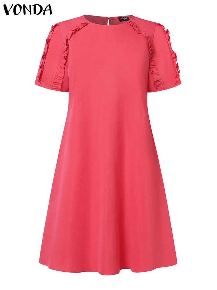 Womens Summer Sundress A Line Short Sleeve Casual Dress