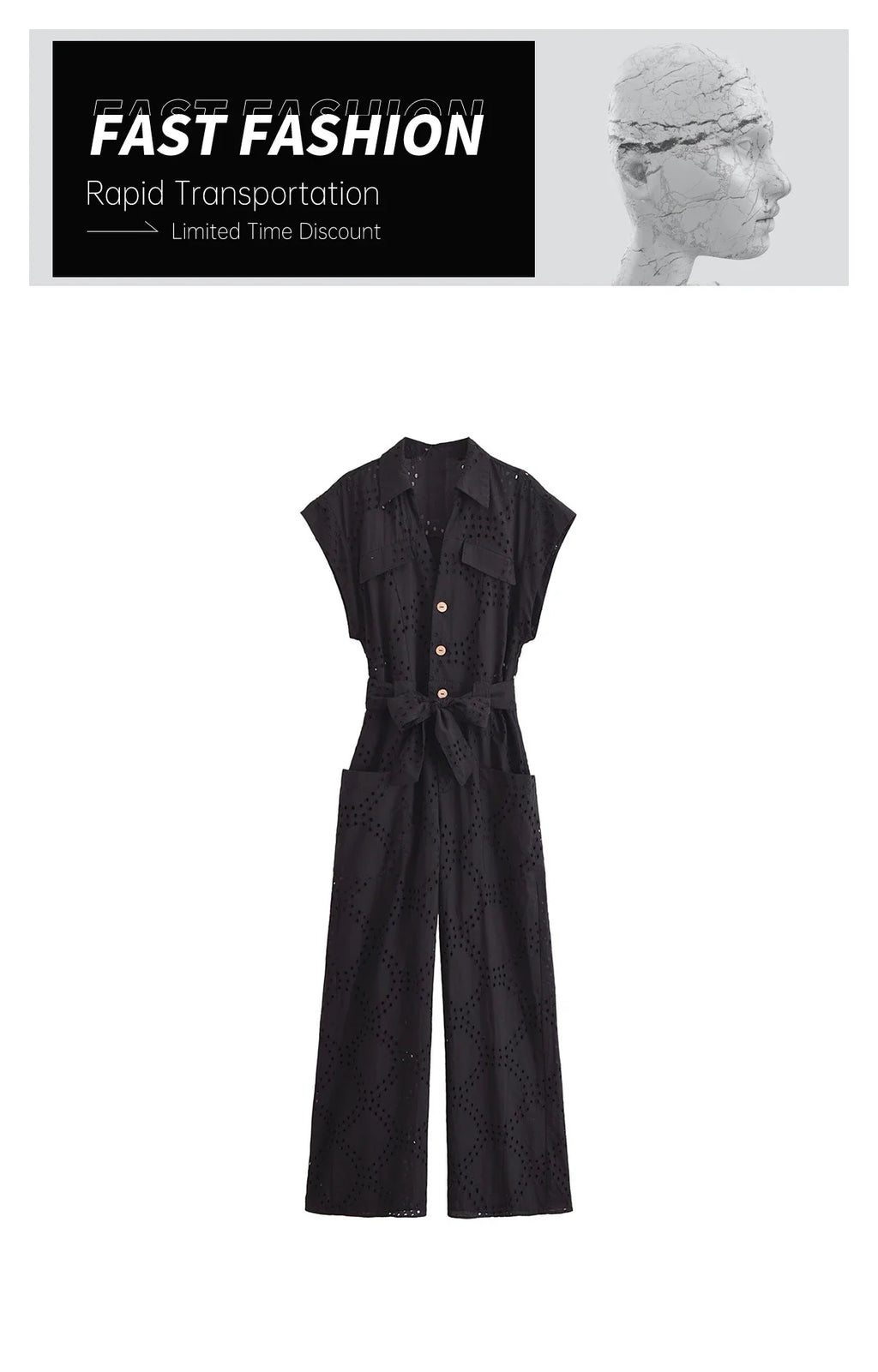 Casual Women's Short Sleeve Jumpsuit with Bow Waist Strap and Hollow Embroidery Summer Fashion Slimming One-Piece Romper
