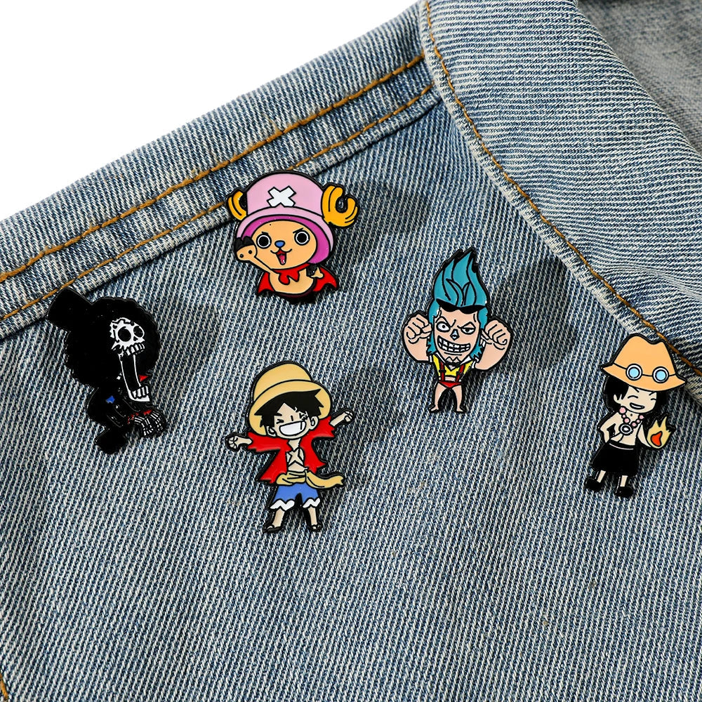5 Pcs Cartoon Monkey Enamel Pin Set Featuring Luffy and Tony Chopper Brooches for Backpack Accessories