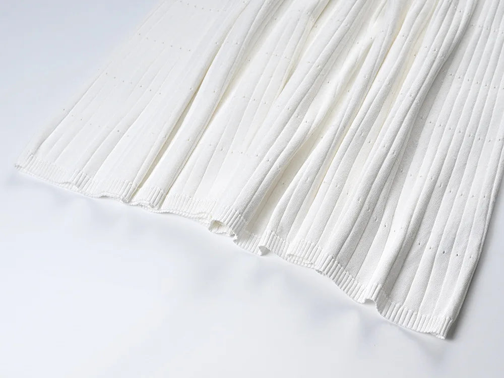 Elegant Denim Patchwork Knitted Long Dress With Pockets