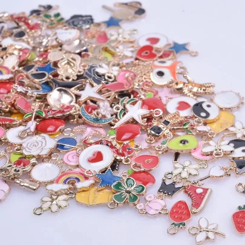 50Pcs Assorted Enamel Animal Flower Heart Charms for DIY Jewelry Making