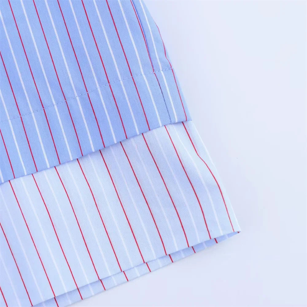 Women's Casual Striped Loose Shirt and Pants Set for Spring and Summer Fashion