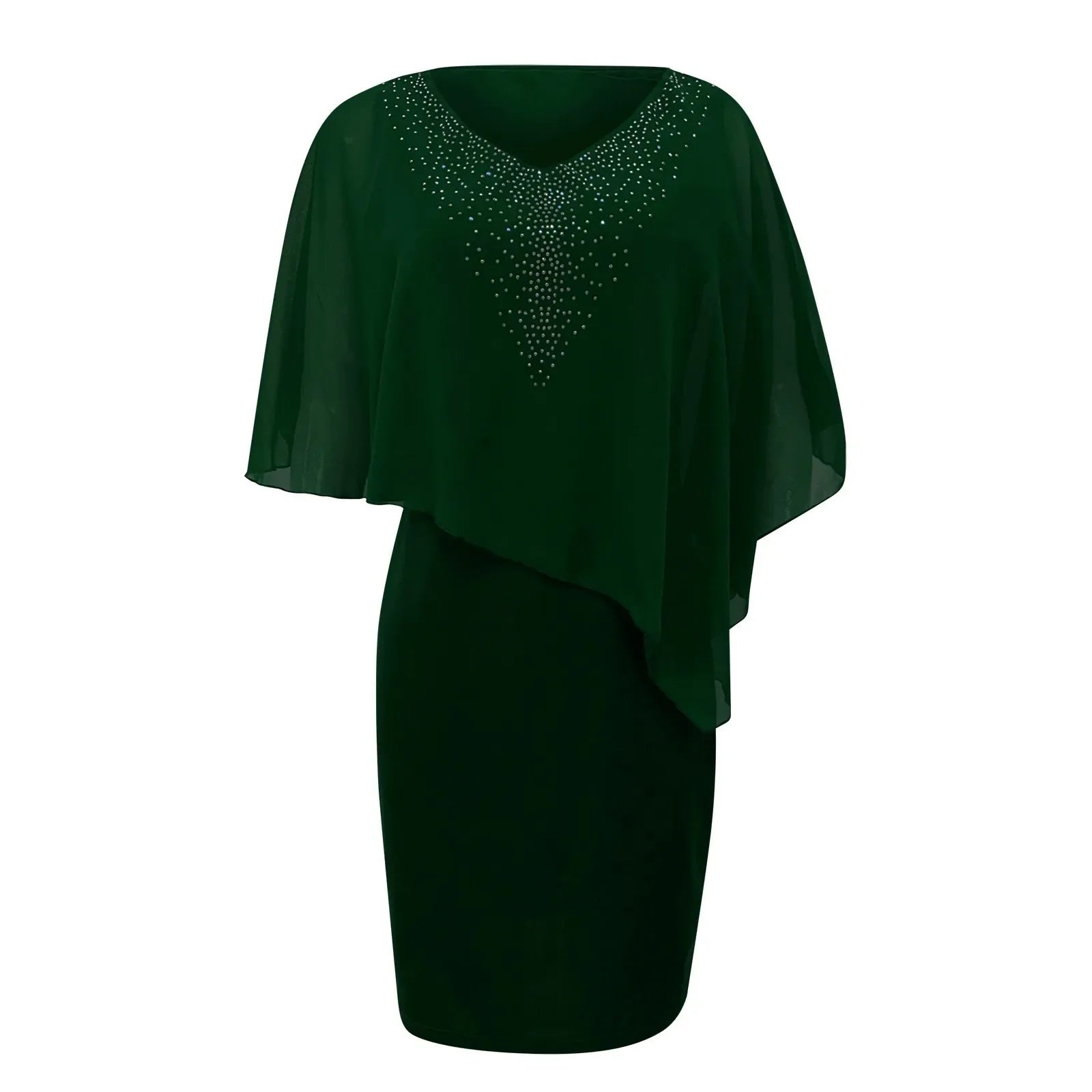 Plus Size V Neck Overlay Chiffon Sequins Dress For Women