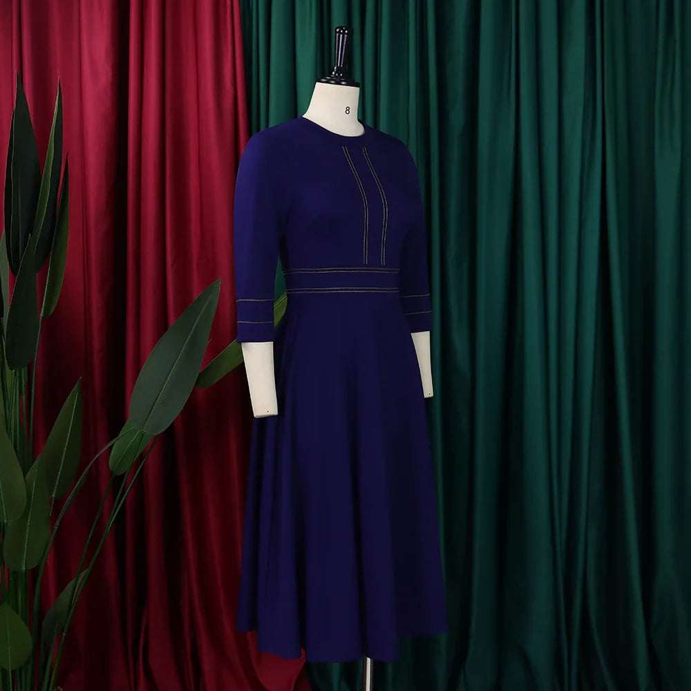 Elegant Party Dress For Women O Neck Pleated A Line Midi