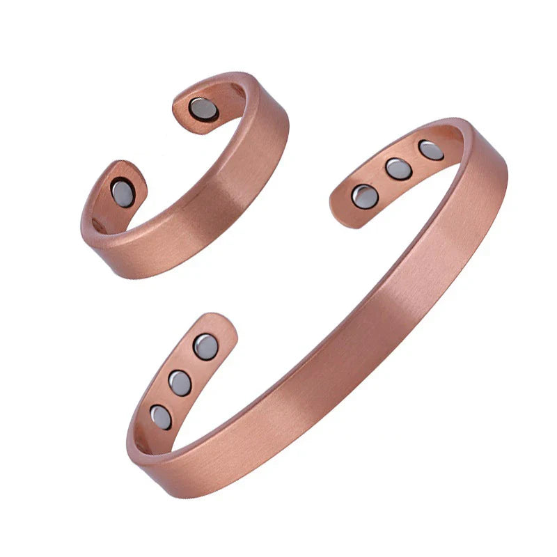 Handmade Solid Copper Bracelet and Ring Set for Arthritis Relief and Health Benefits
