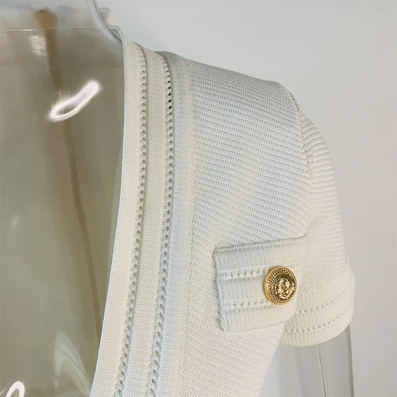 V Neck Knit Short Sleeve Black Sheath Dress With Elastic