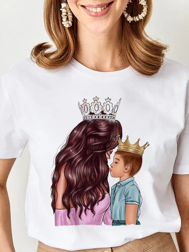 Women Cartoon Super Mom Life Graphic T-Shirt Summer Print Tee for Moms