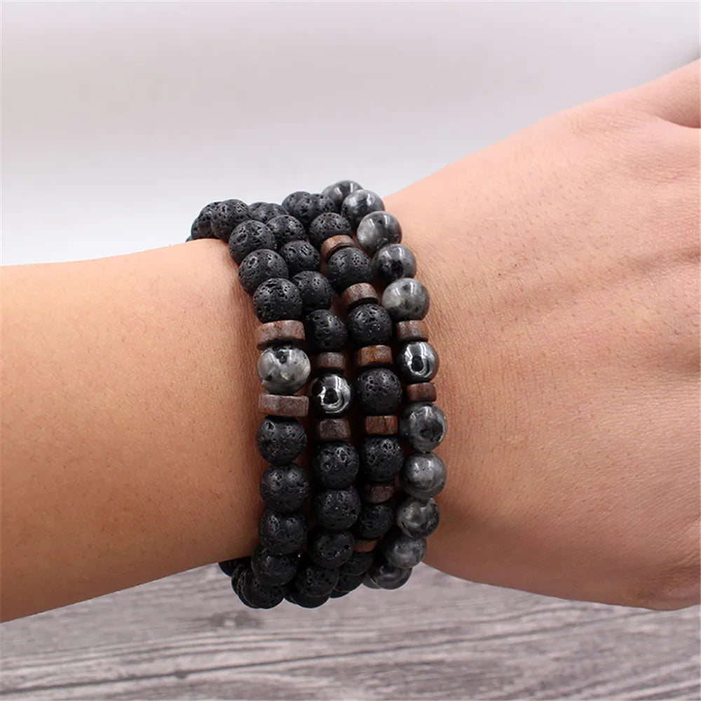 Volcanic Stone Lava Bead Bracelet for Men and Women with Tibetan Buddha Charm - Unique Natural Jewelry Gift