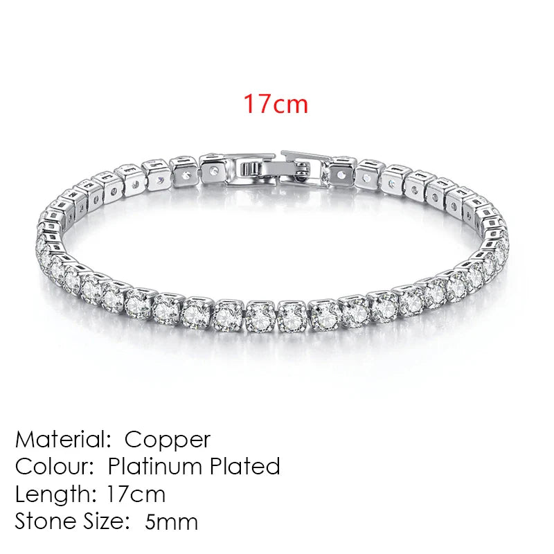 Zircon Tennis Bracelet for Women and Men with Silver Color 2.5mm 3mm 4mm 5mm Dazzling Crystal Hand Chain Wedding Gift Fashion Jewelry
