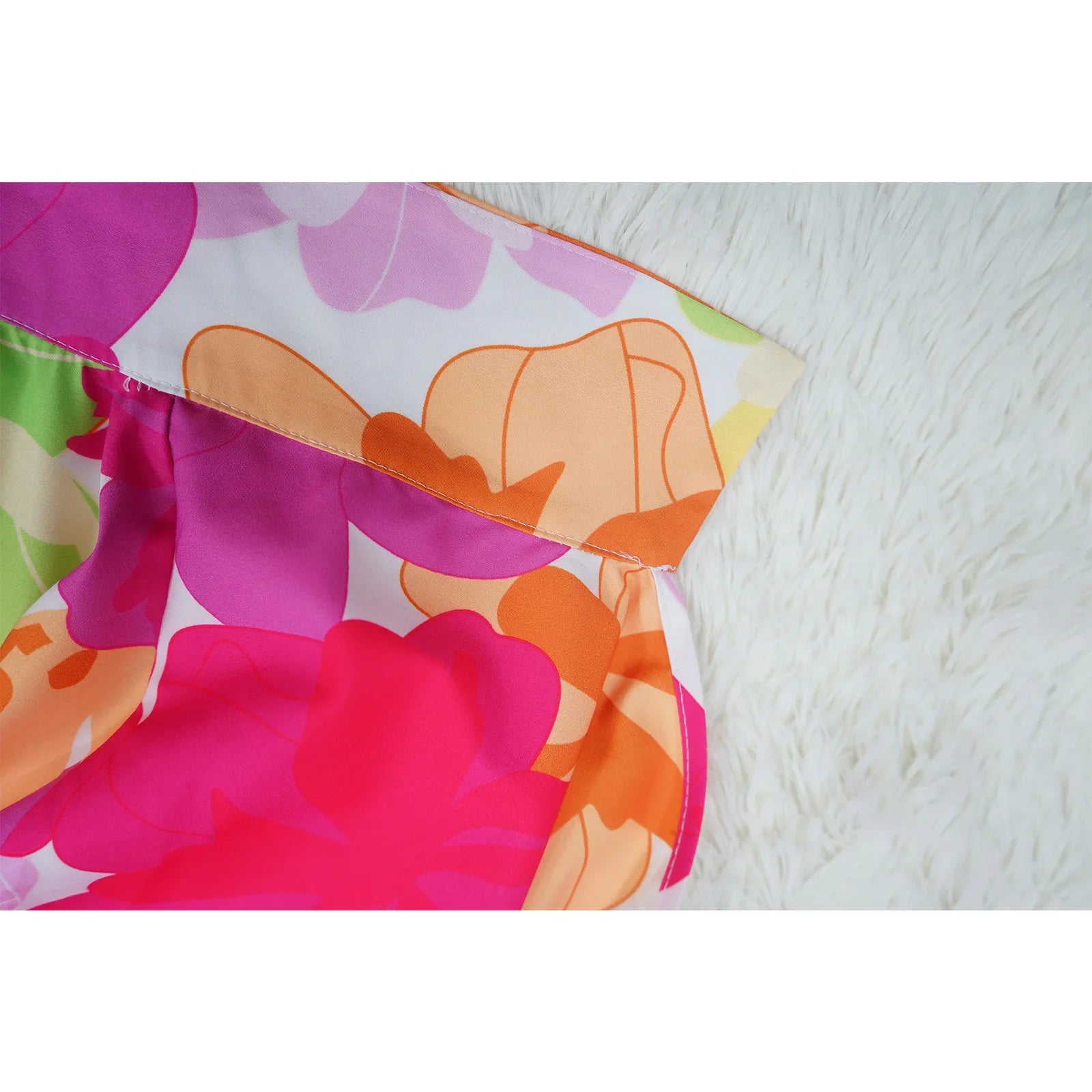 Women's Printed V-Neck Ramie Shirt Loose Bat-Sleeve Summer Top with Belly Cover Age-Reducing Design