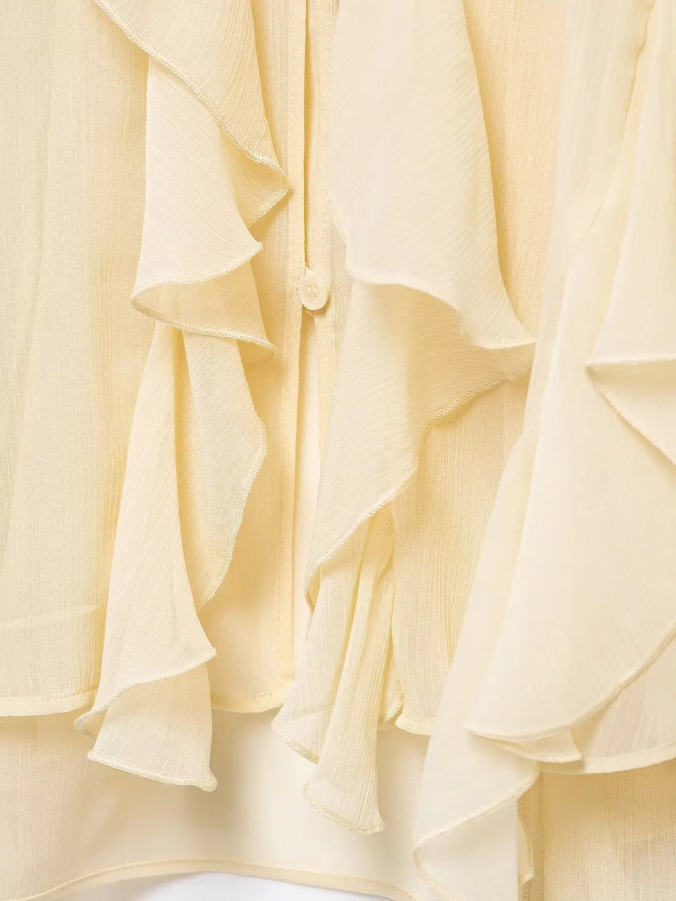 Semi-Sheer Ruffle V-Neck Blouse for Women Long Sleeve Button-Up Lightweight Spring Summer Top