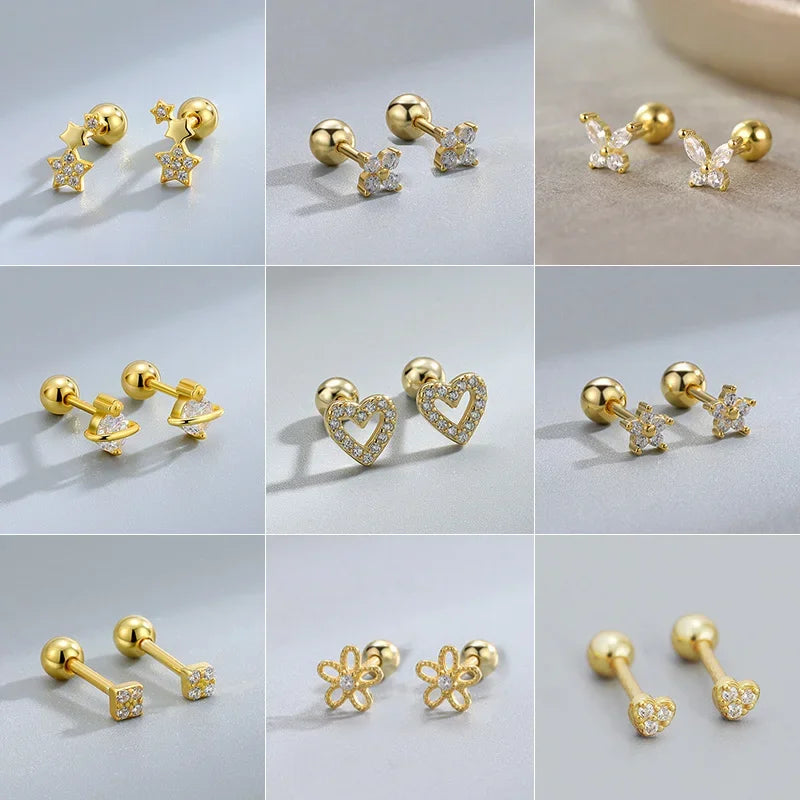 Heart Stud Earrings for Women Hypoallergenic Screw Cartilage Helix Jewelry Gifts
