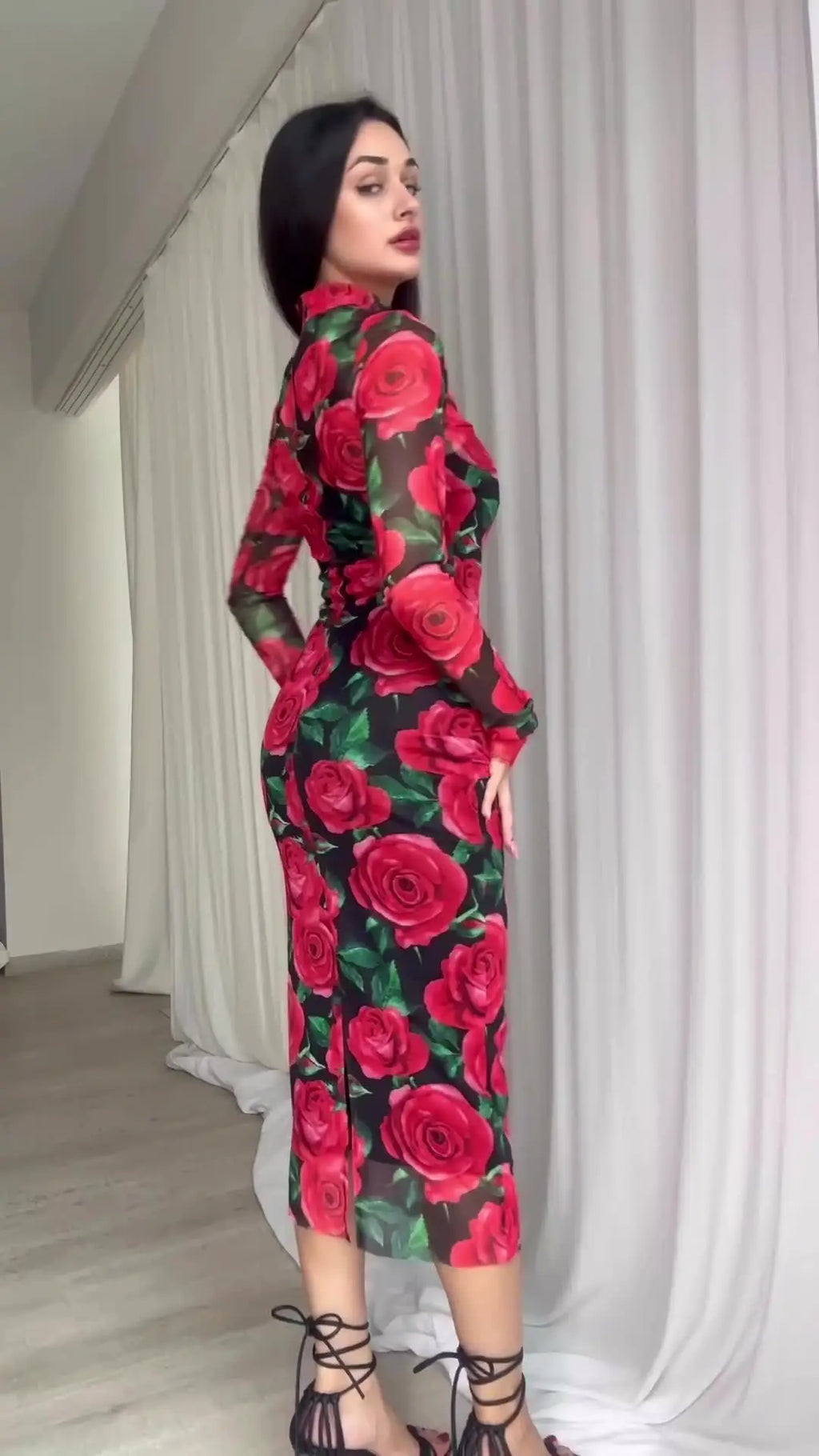 Printed Long Sleeve Dress For Women Vintage Retro Style