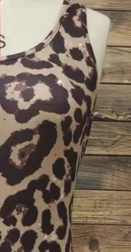 Leopard Print Tank Top Dress With Square Neck Waistband