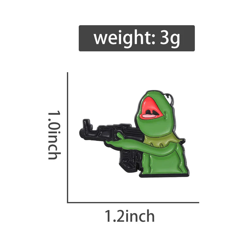 Frog And Gun Enamel Pin Cute Animal Brooch Custom Design Lapel Badge Jewelry Gift for Friends