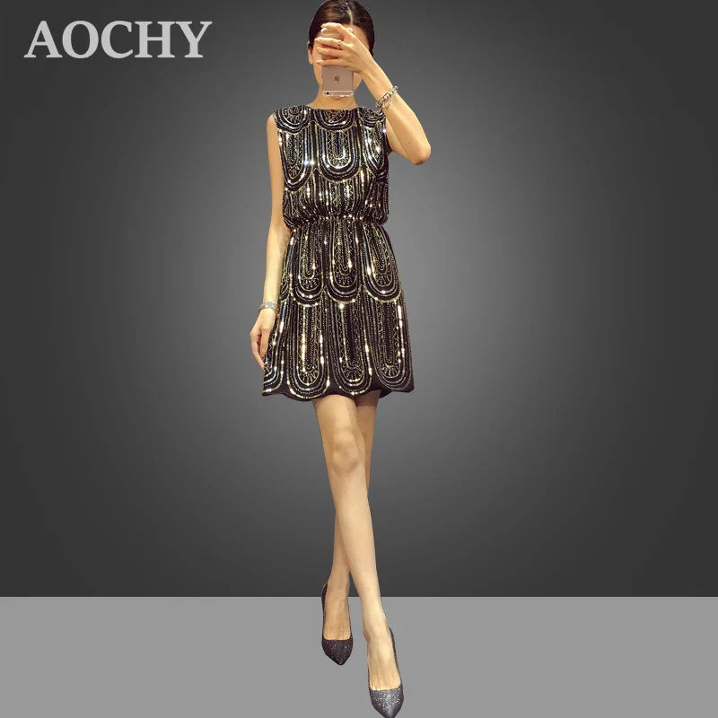 Sequin Mini Dress For Women Sleeveless Party Dress Casual