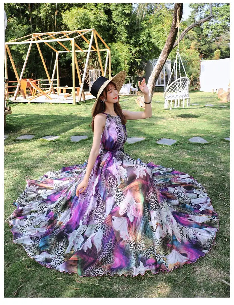 Floral Boho Backless Maxi Dress Women Beach Sundress