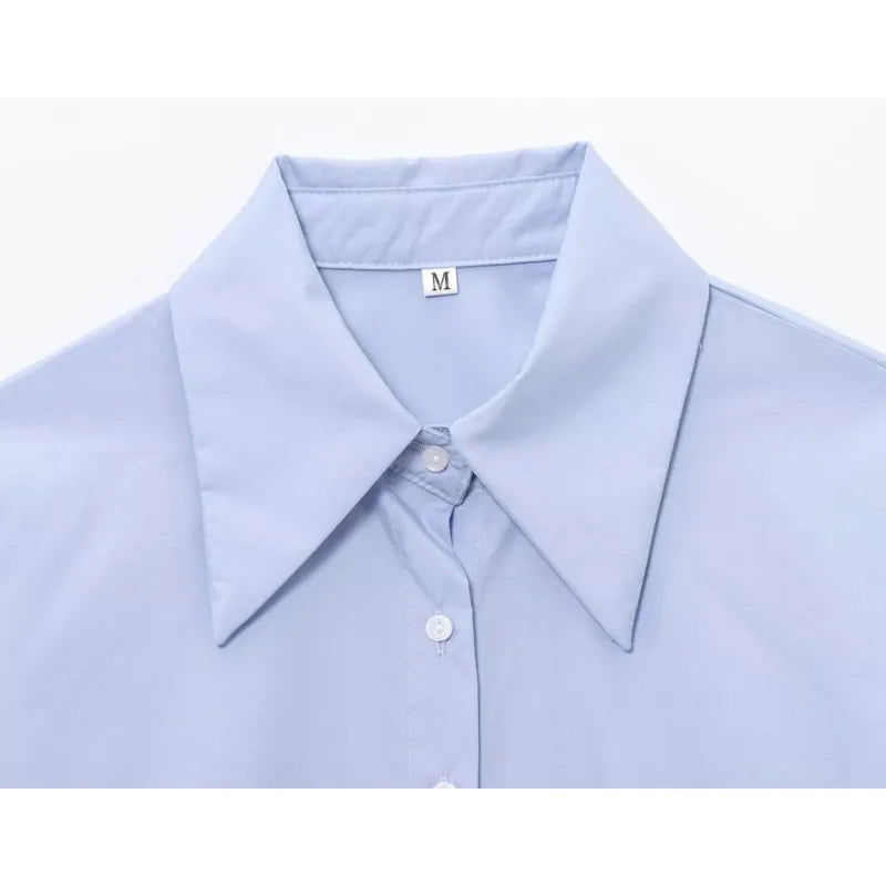 Women's Casual Short Shirt with Puff Sleeves Button Front Loose Blouse Chic Spring Top