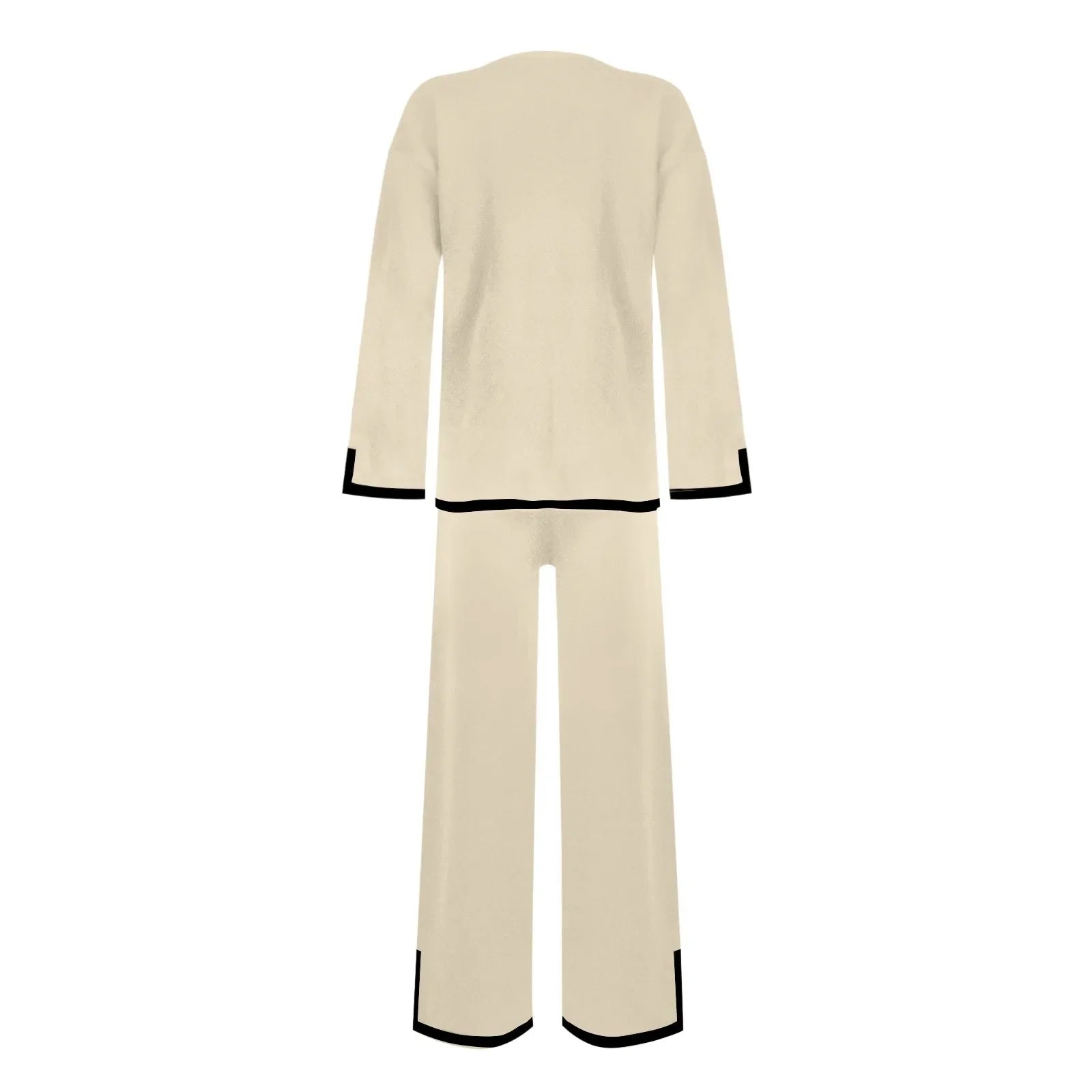 Knitted Women's Casual Two Piece Set with Long Sleeve Sweater and Wide Leg Pants for Comfortable Homewear