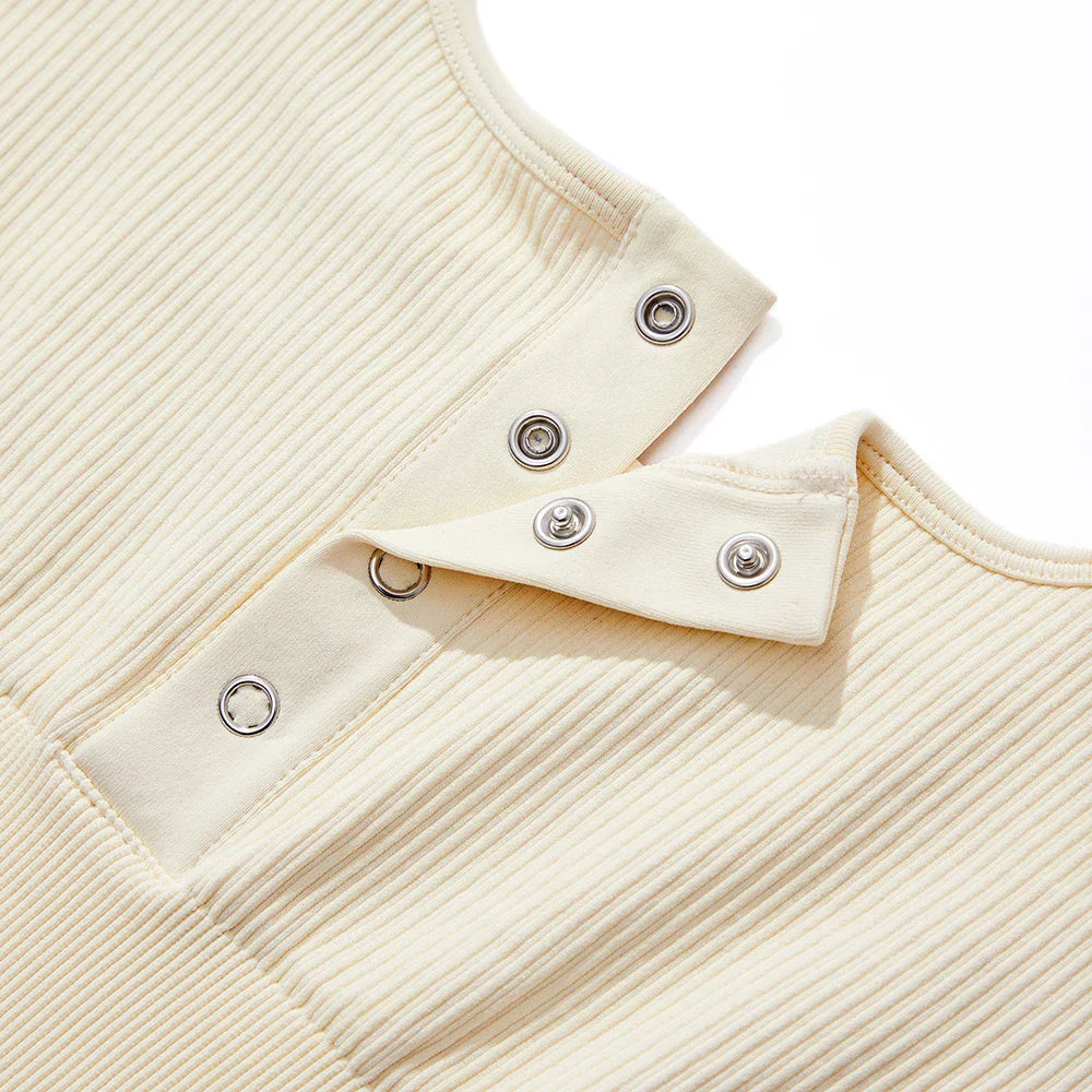 Women's Button Front Square Neck Ribbed Sleeveless Skinny Bodysuit Slimming Shapewear Casual Tank Top