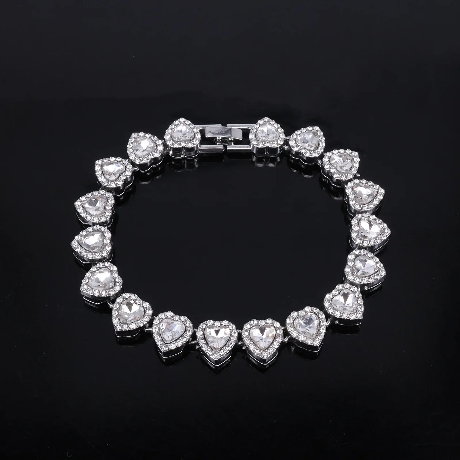 Hip Hop Tennis Chain Bracelet Necklace Set with Shiny Heart Rhinestone CZ Fashion Jewelry