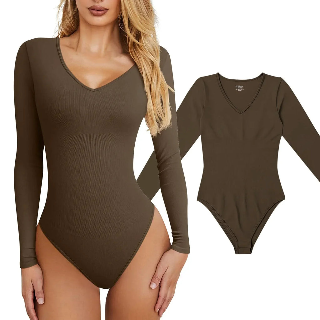 Women's Sexy Knitted Slim Fit Crew Neck Long Sleeve Jumpsuit Bodysuit with Leggings Soft Stretchy Lightweight Underwear Top for Casual and Party Wear