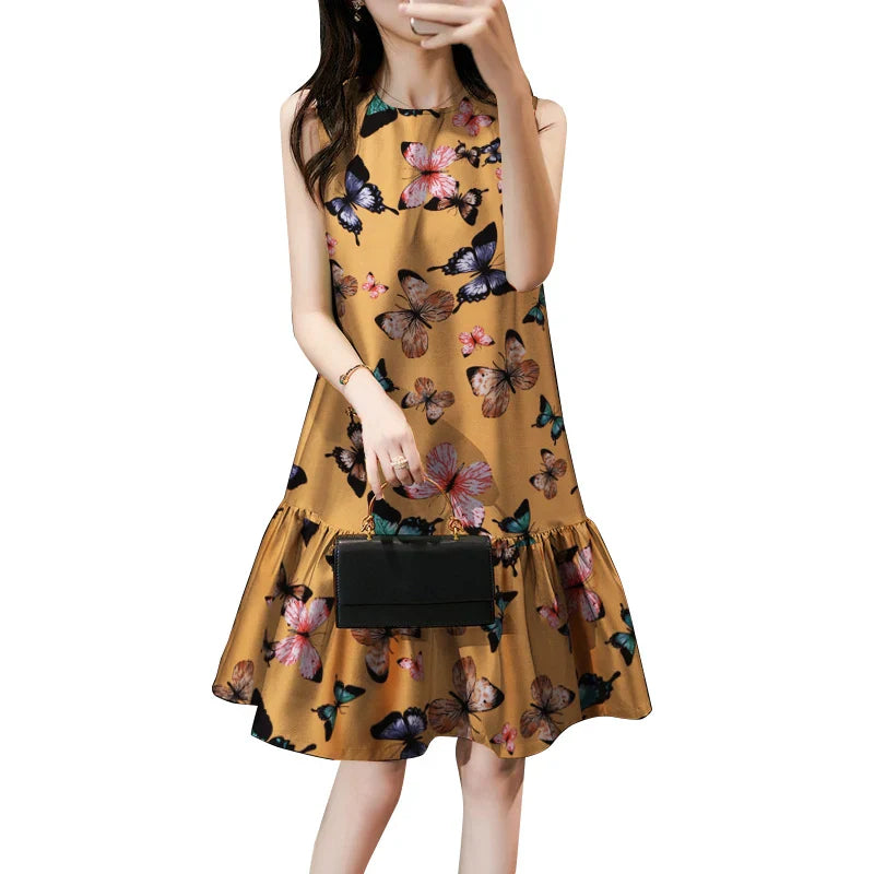 Floral Print Knee Length Sundress Boho Beach Party Dress