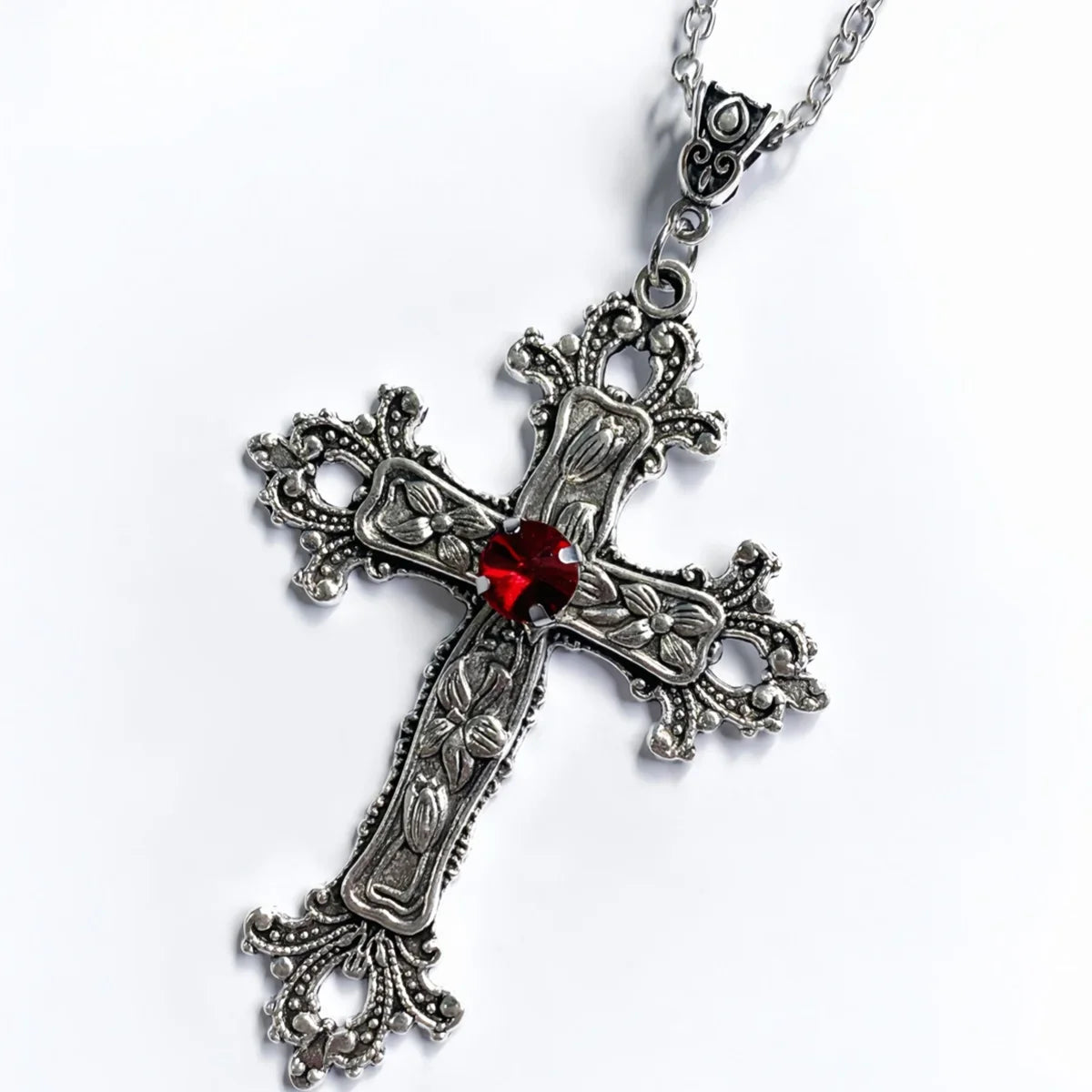 Y2K Punk Crystal Cross Pendant Necklace for Gothic Aesthetic Style